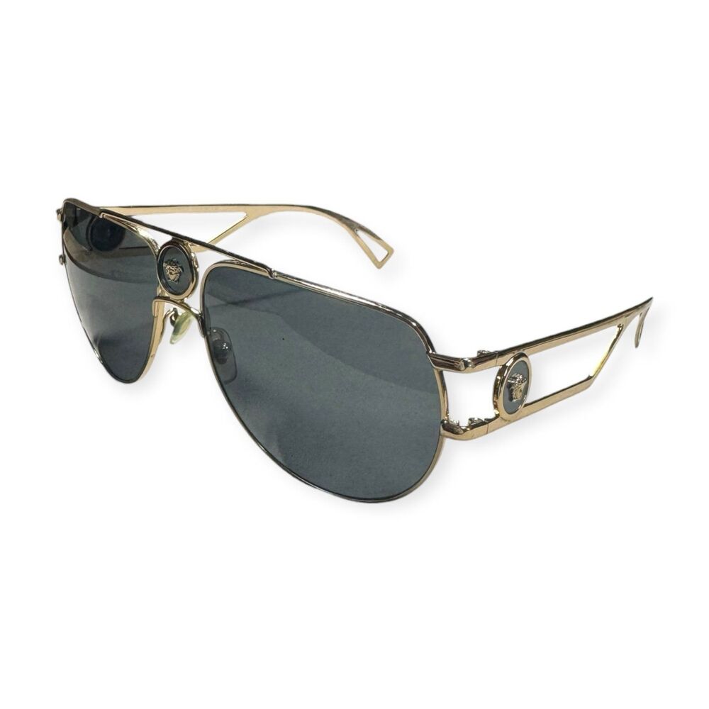 VERSACE Gold Pilot Aviator Sunglasses‎ VE2225 60-15-140mm Gray Lens Italy